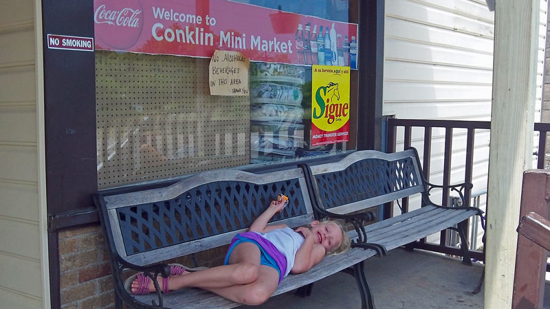 nap time on the porch of the conklin minin market